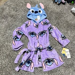 Disney Girls Lilo and Stitch Robe Pajamas Cover Up Plush Bathrobe XS 4/5 Nwt